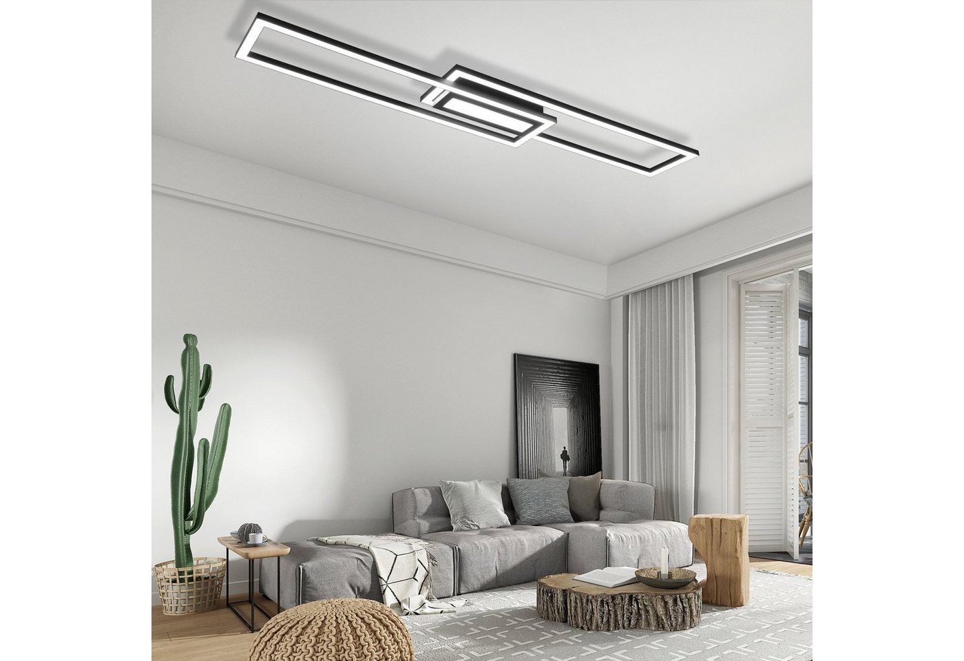 ZMH LED Deckenleuchte 50W Dimmbar Geometrisch Deckenlampe mit Fernbedienung Modern, LED fest integriert, 3000-6500K, Weiß/Schwarz Flurlampe Wohnzimmer Schlafzim – Bild 4 von 5