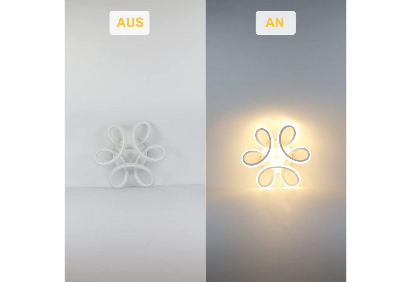 ZMH LED Deckenleuchte Blütenform ø26 x 9 cm, Deckenlampe Metall Acryl, 3000K 1360 Lumen, LED fest integriert, Warmweiß, für Flur Schlafzimmer Küche Wohnzimmer – Bild 5 von 5