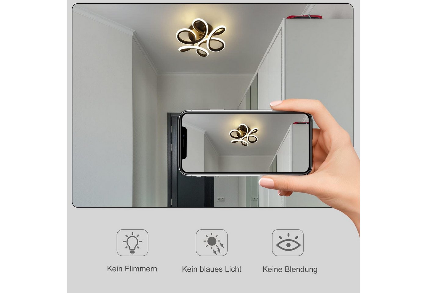 ZMH LED Deckenleuchte Blütenform ø26 x 9 cm, Deckenlampe Metall Acryl, 3000K 1360 Lumen, LED fest integriert, Warmweiß, für Flur Schlafzimmer Küche Wohnzimmer – Bild 4 von 5