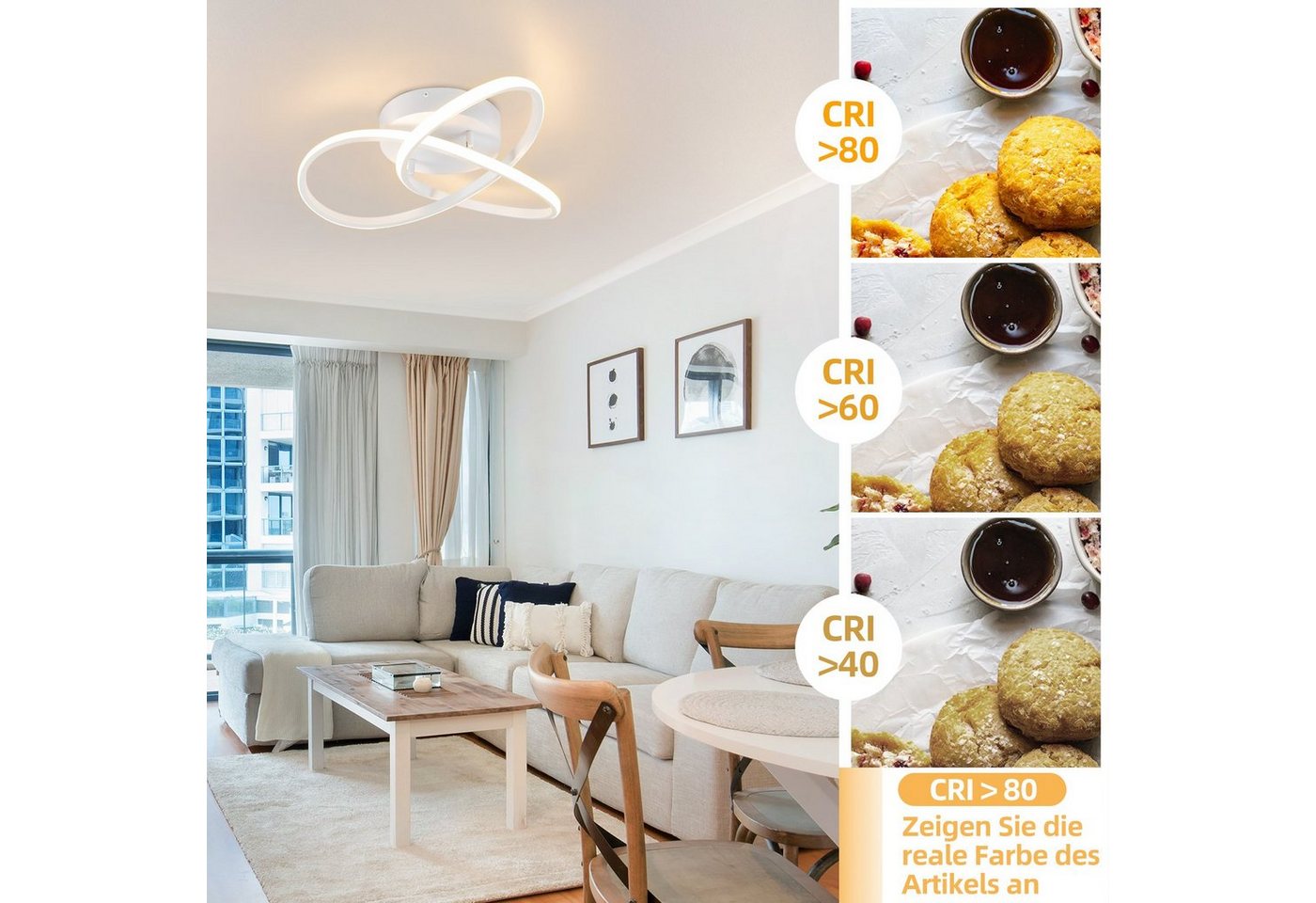 ZMH LED Deckenleuchte Deckenlampe Moderne 33W 44cm Wohnzimmer Esszimmer CCT/mit FB, dimmbar, LED fest integriert – Bild 5 von 5