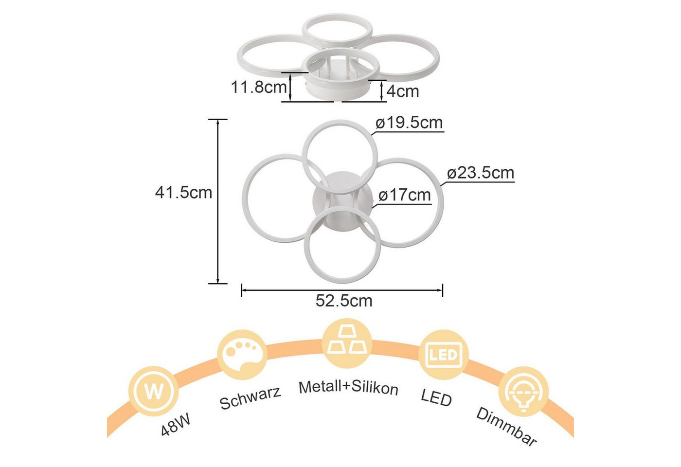 ZMH LED Deckenleuchte Deckenlampe Moderne 48W 53cm Wohnzimmer Esszimmer CCT/mit FB, LED fest integriert, warmweiß, neutralweiß, kaltweiß, LED dimmbar moderne Sc – Bild 2 von 5