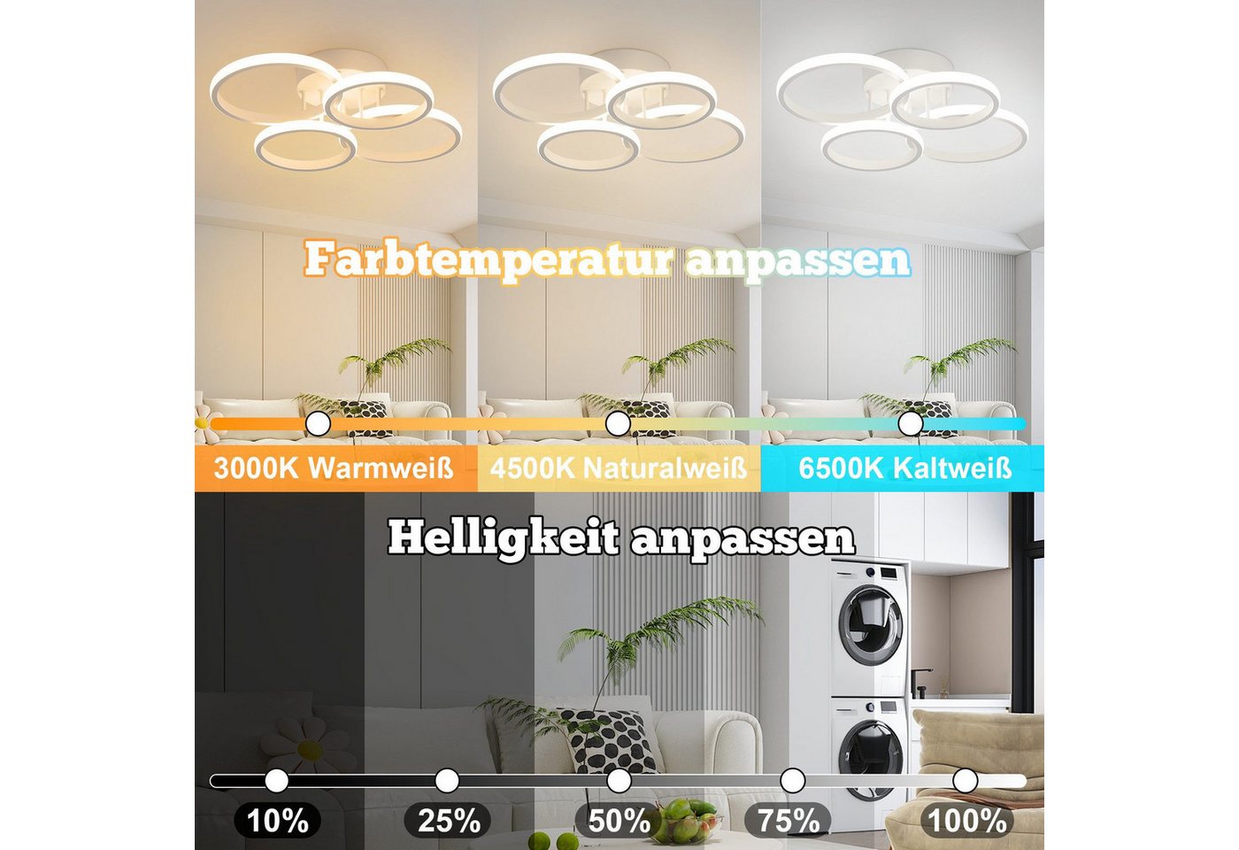 ZMH LED Deckenleuchte Deckenlampe Moderne 48W 53cm Wohnzimmer Esszimmer CCT/mit FB, LED fest integriert, warmweiß, neutralweiß, kaltweiß, LED dimmbar moderne Sc – Bild 3 von 5