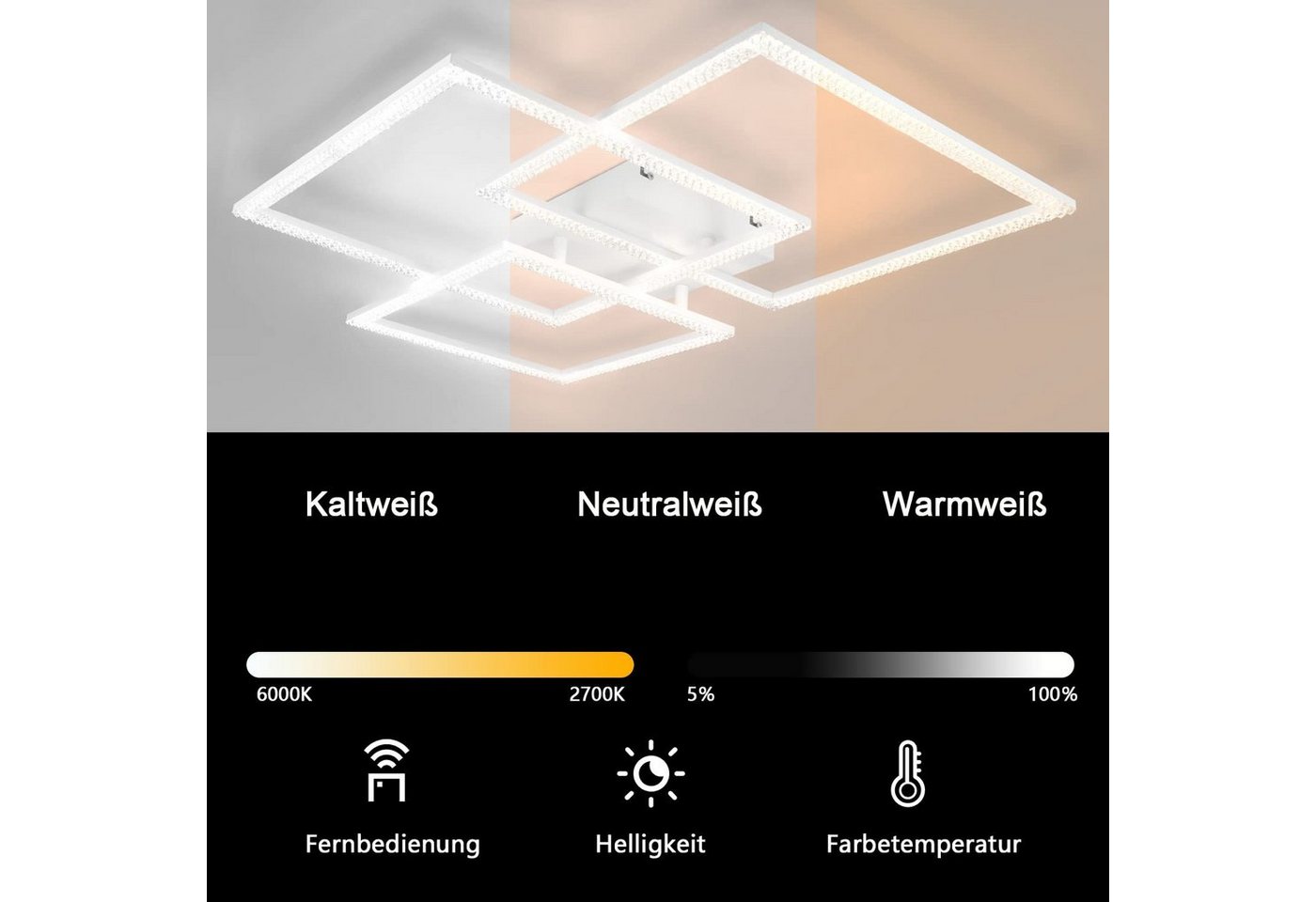 ZMH LED Deckenleuchte Deckenlampe Moderne 82W 72cm Wohnzimmer Schlafzimmer CCT/mit FB, Dimmbar mit Fernbedienung, LED fest integriert, warmweiß-kaltweiß, LED fe – Bild 3 von 5