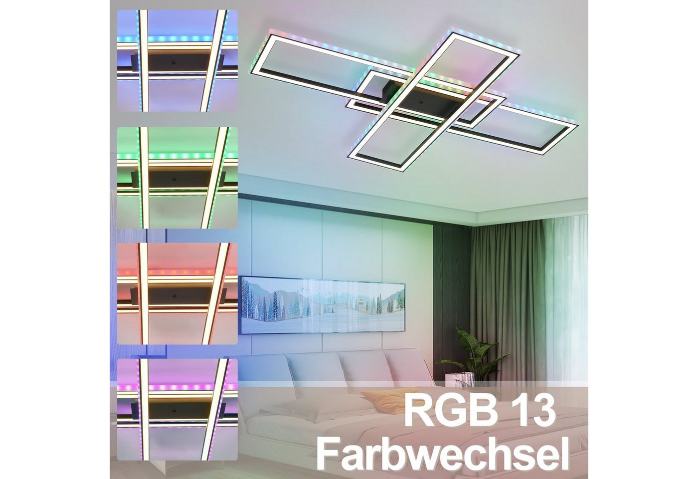 ZMH LED Deckenleuchte Deckenlampe Moderne Wohnzimmer Schlafzimmer mit Fernbedienung CCT/RGB, LED fest integriert, 3000-6000K, Modern RGB 13 Farbwechsel für Schl – Bild 3 von 5