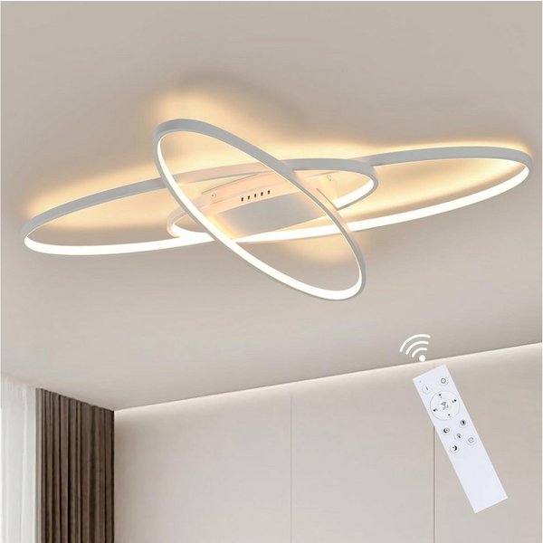 ZMH LED Deckenleuchte Dimmbar Deckenlampe Modern Weiß/Schwarz Wohnzimmerlampe, LED fest integriert, Dimmbar, Mit Fernbedienung Hochwertig Material Geometrisches