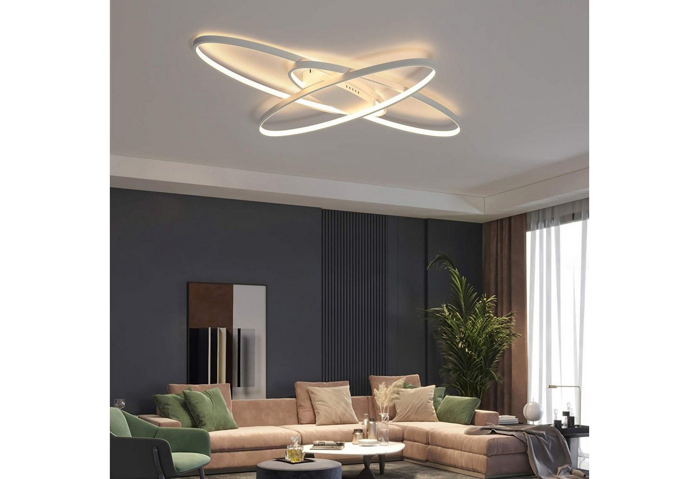 ZMH LED Deckenleuchte Dimmbar Deckenlampe Modern Weiß/Schwarz Wohnzimmerlampe, LED fest integriert, Dimmbar, Mit Fernbedienung Hochwertig Material Geometrisches – Bild 2 von 5