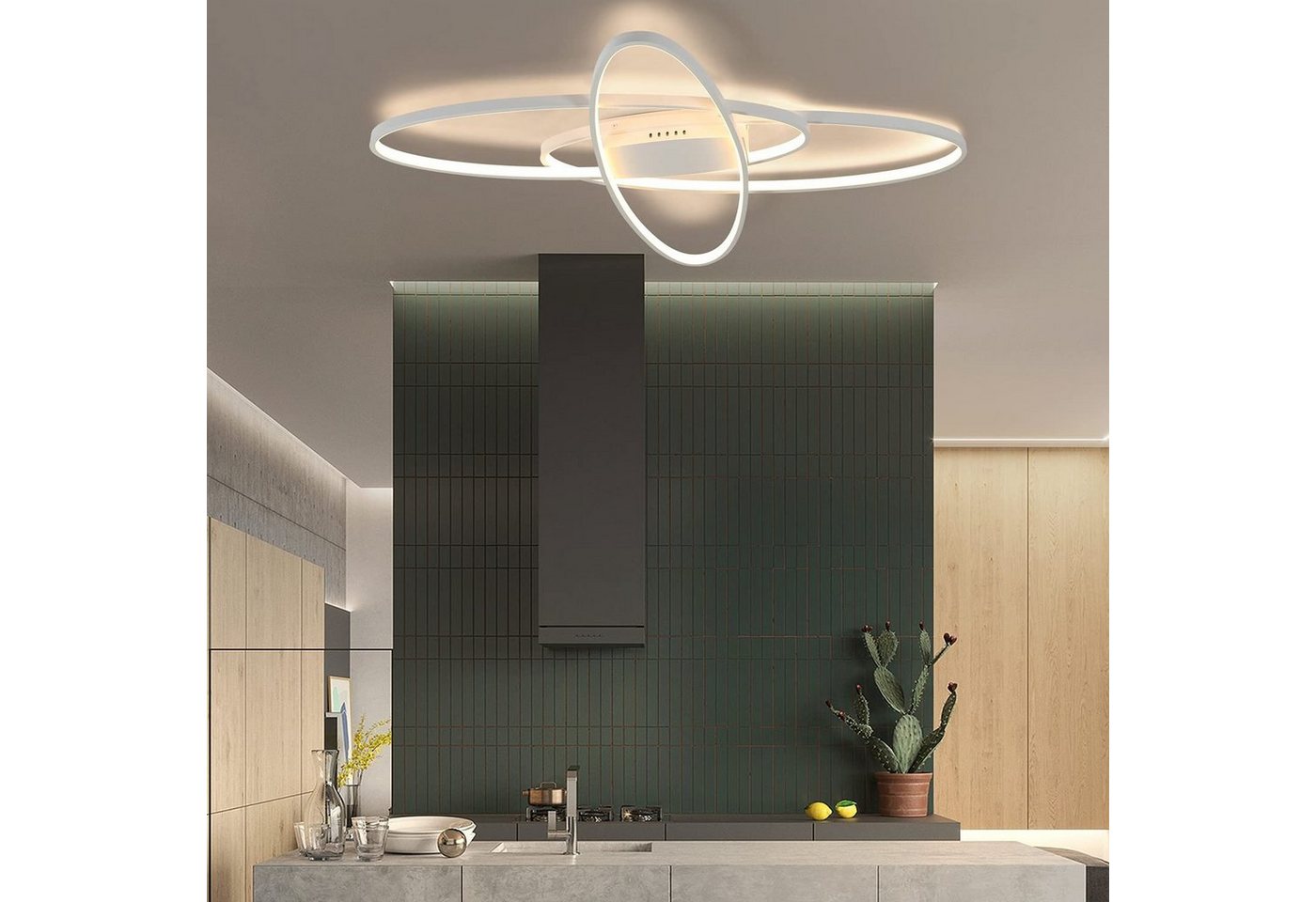 ZMH LED Deckenleuchte Dimmbar Deckenlampe Modern Weiß/Schwarz Wohnzimmerlampe, LED fest integriert, Dimmbar, Mit Fernbedienung Hochwertig Material Geometrisches – Bild 4 von 5