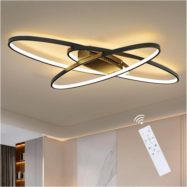 ZMH LED Deckenleuchte Dimmbar Deckenlampe Modern Weiß/Schwarz Wohnzimmerlampe, LED fest integriert, 3000-6500k, Mit Fernbedienung Hochwertig Material Geometrisc