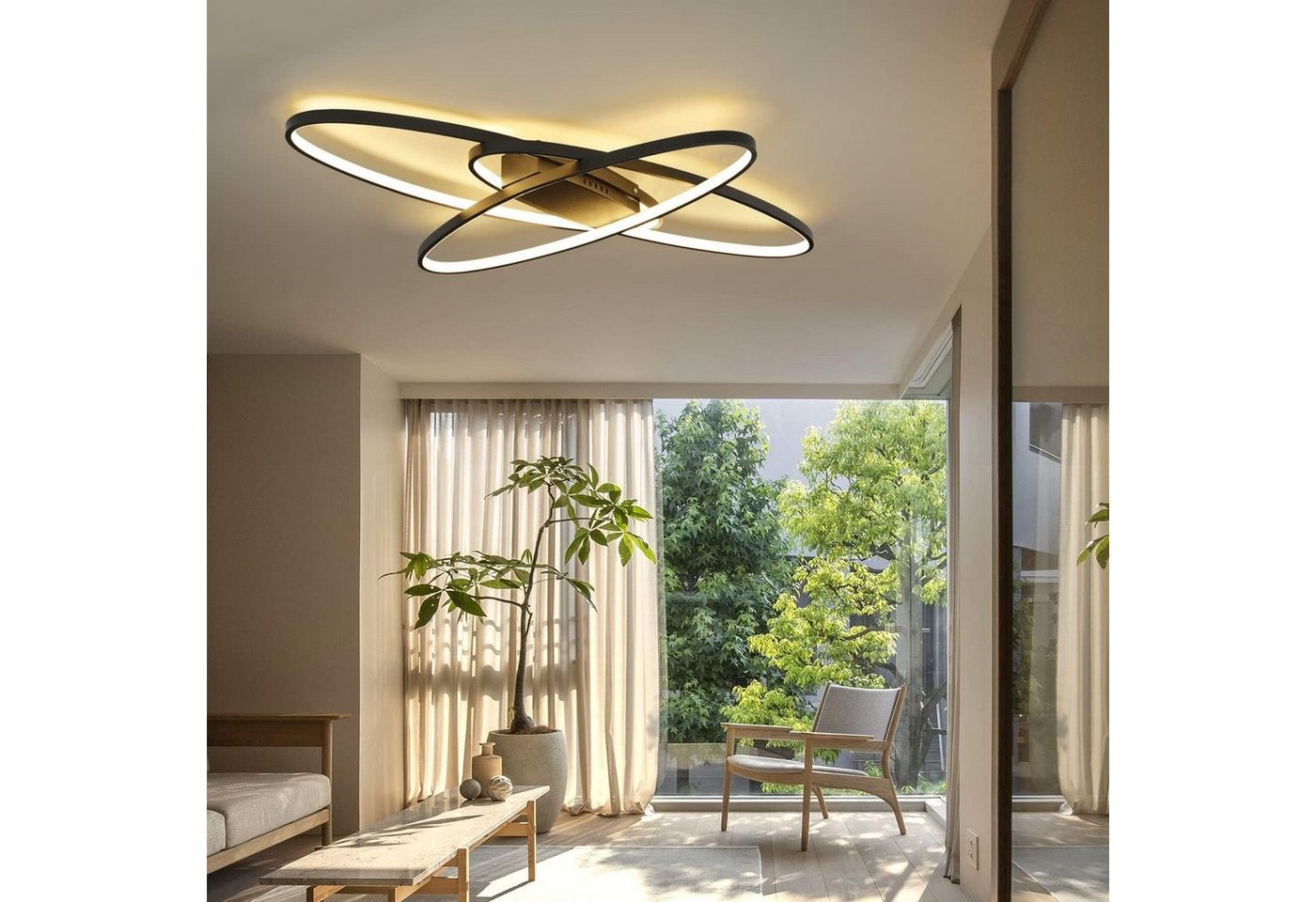 ZMH LED Deckenleuchte Dimmbar Deckenlampe Modern Weiß/Schwarz Wohnzimmerlampe, LED fest integriert, 3000-6500k, Mit Fernbedienung Hochwertig Material Geometrisc – Bild 4 von 5