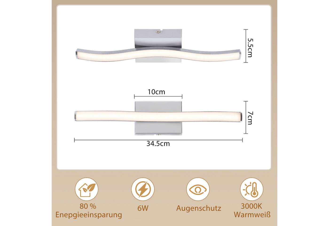 ZMH LED Deckenleuchte im Wellendesign, moderne Deckenlampe, 3000K Warmweiß, LED fest integriert, Warmweiß, 6W,für Flur, Diele, Küche und kleine Räume – Bild 3 von 5