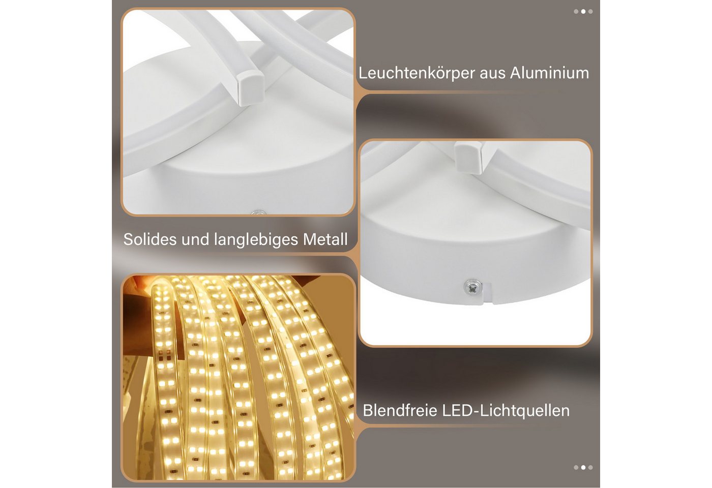 ZMH LED Deckenleuchte Innen 8-förmiges Design, 3000 K, LED fest integriert, Warmweiß, für Wohnzimmer Schlafzimmer Küche Flur – Bild 4 von 5