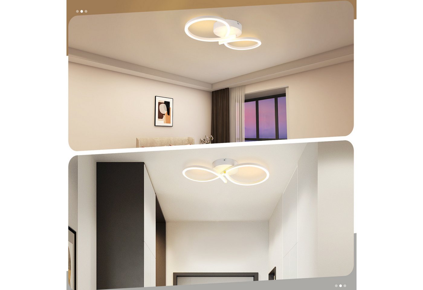 ZMH LED Deckenleuchte Innen 8-förmiges Design, 3000 K, LED fest integriert, Warmweiß, für Wohnzimmer Schlafzimmer Küche Flur – Bild 5 von 5