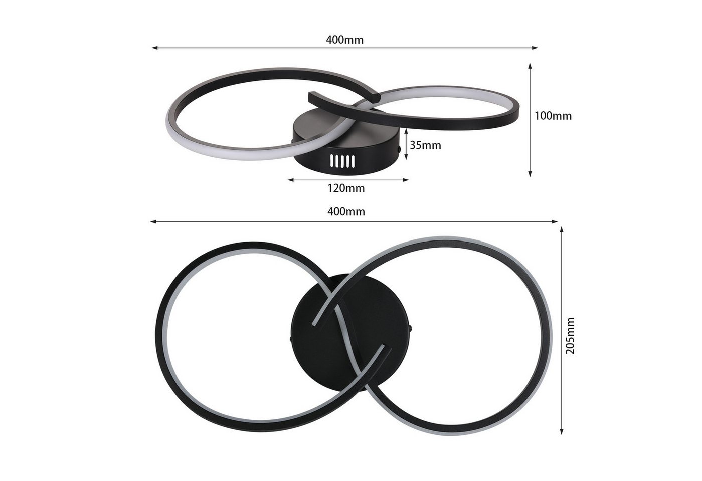 ZMH LED Deckenleuchte Innen 8-förmiges Design, 3000 K, LED fest integriert, Warmweiß, für Wohnzimmer Schlafzimmer Küche Flur – Bild 3 von 5