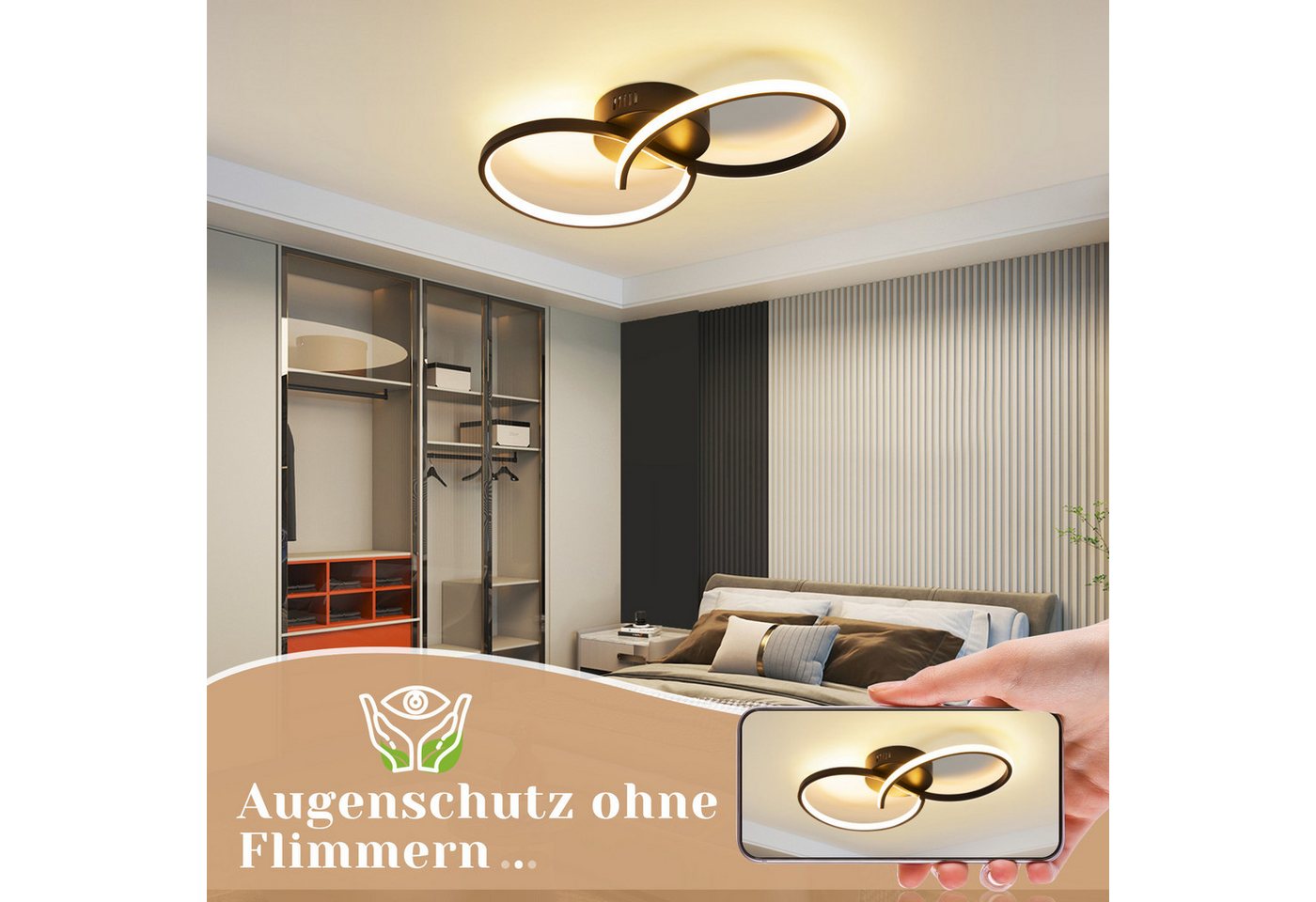 ZMH LED Deckenleuchte Innen 8-förmiges Design, 3000 K, LED fest integriert, Warmweiß, für Wohnzimmer Schlafzimmer Küche Flur – Bild 4 von 5