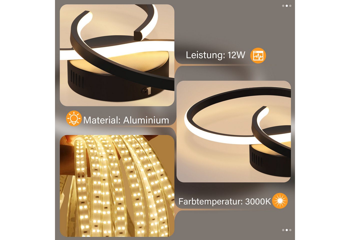 ZMH LED Deckenleuchte Innen 8-förmiges Design, 3000 K, LED fest integriert, Warmweiß, für Wohnzimmer Schlafzimmer Küche Flur – Bild 5 von 5