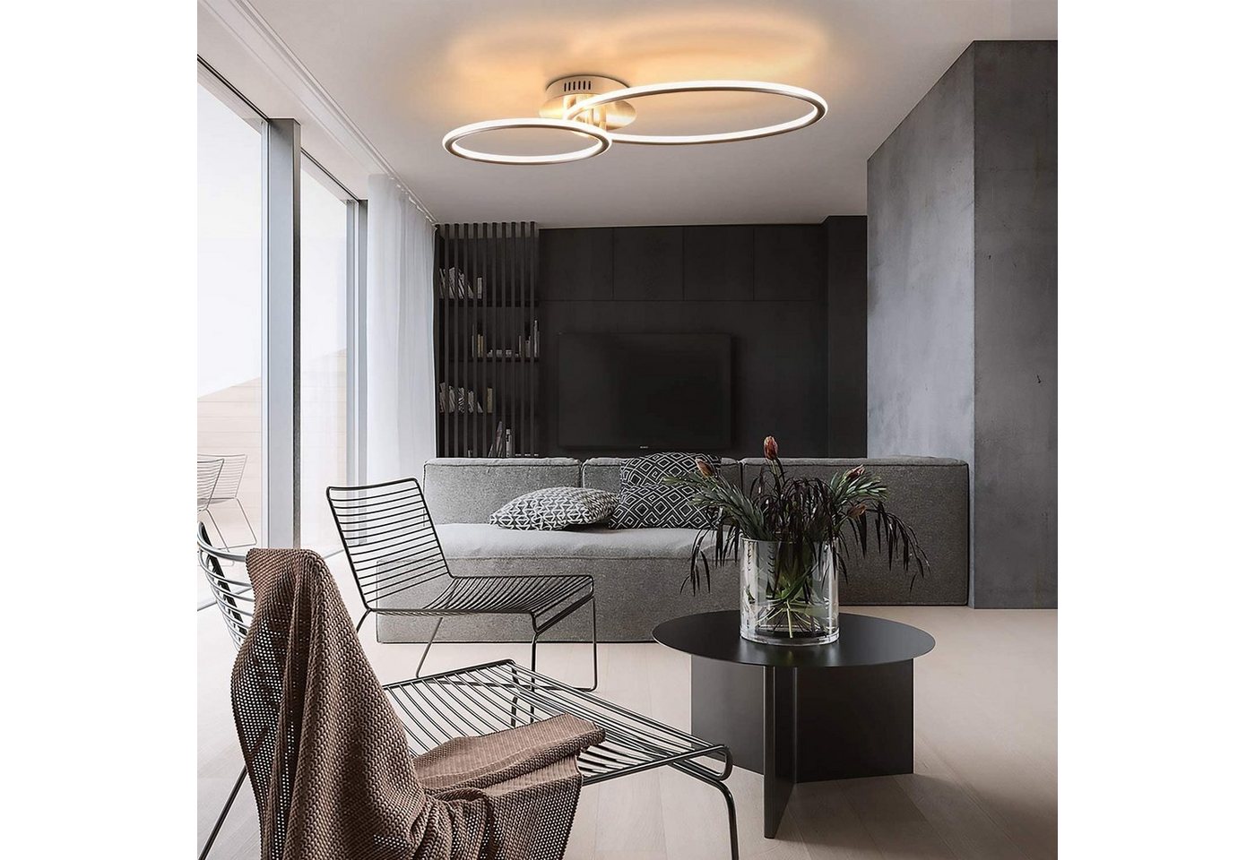 ZMH LED Deckenleuchte LED Deckenlampe in 2 Ring Design Wohnzimmer, LED fest integriert, Warmweiß – Bild 2 von 5