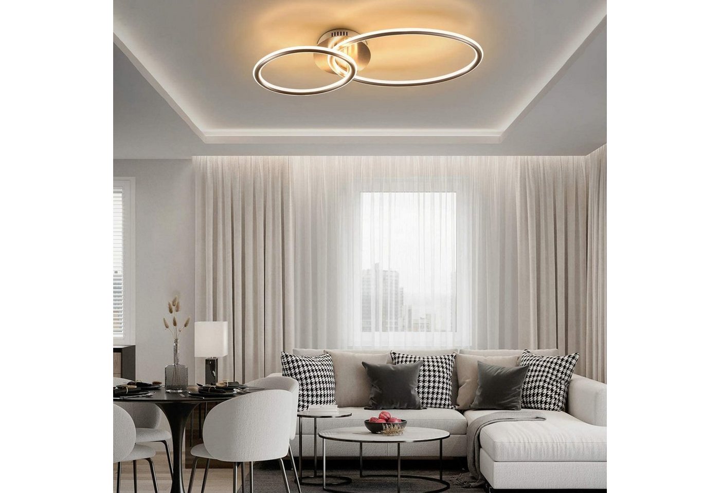 ZMH LED Deckenleuchte LED Deckenlampe in 2 Ring Design Wohnzimmer, LED fest integriert, Warmweiß – Bild 3 von 5