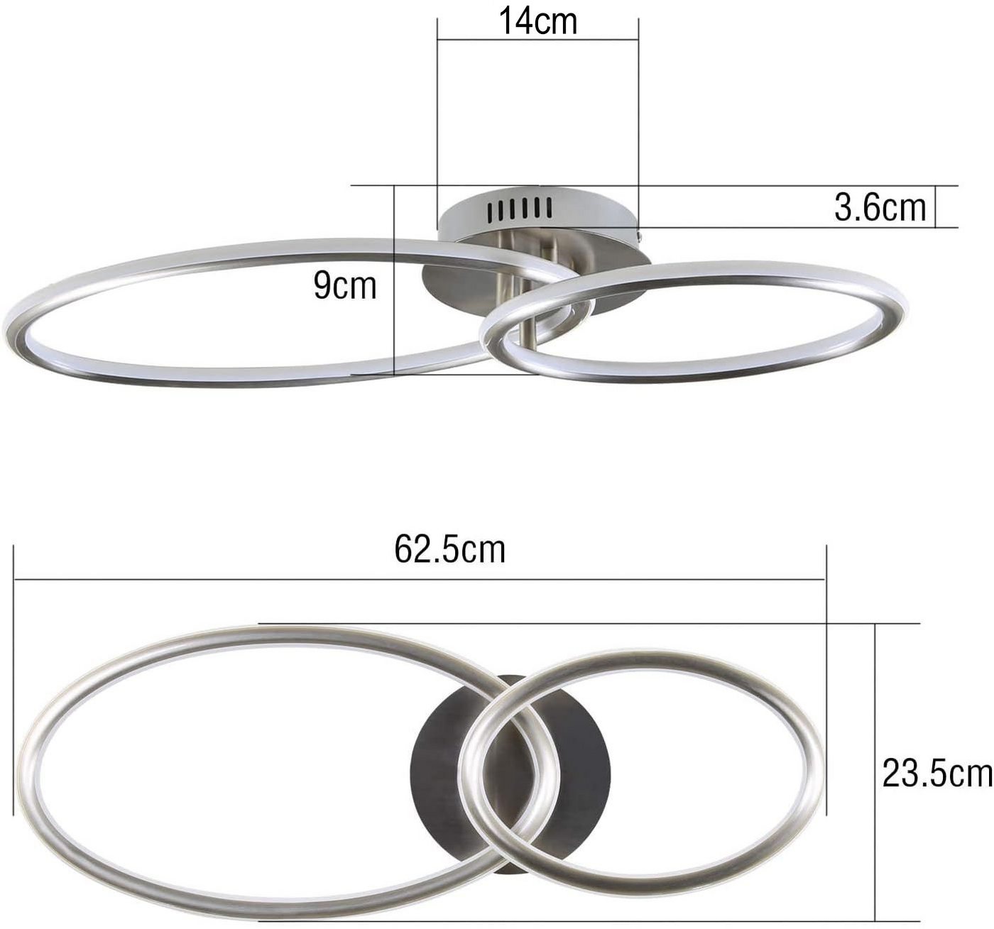 ZMH LED Deckenleuchte LED Deckenlampe in 2 Ring Design Wohnzimmer, LED fest integriert, Warmweiß – Bild 4 von 5