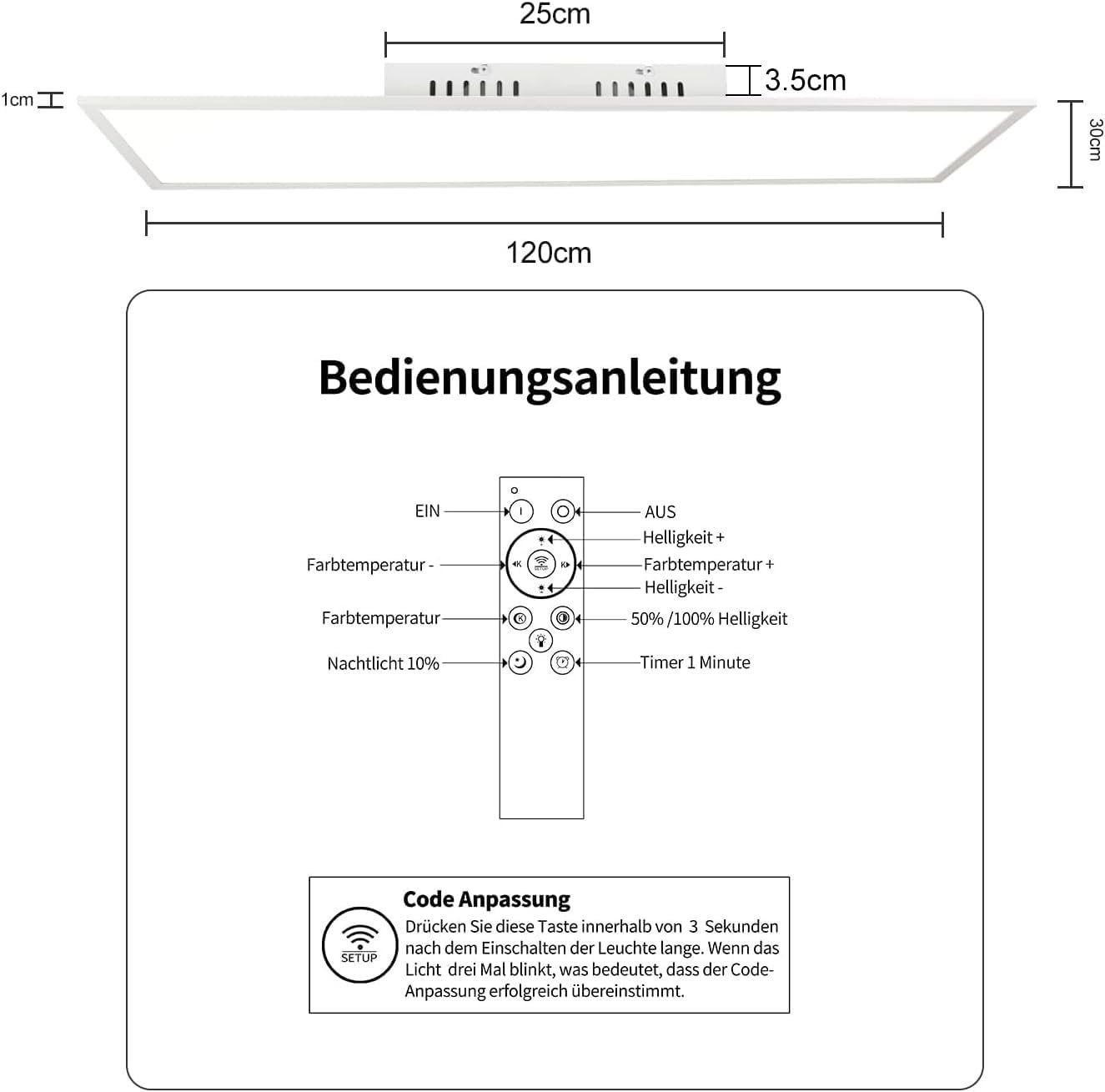 ZMH LED Deckenleuchte LED Panel Dimmbar - Flach Wohnzimmer mit Fernbedienung, LED fest integriert – Bild 3 von 5