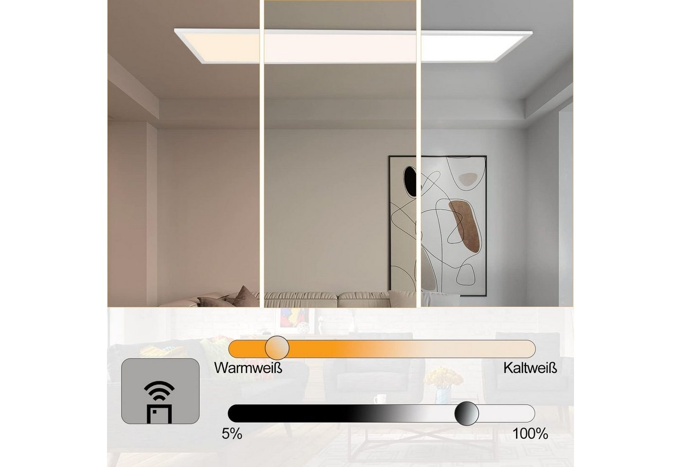 ZMH LED Deckenleuchte LED Panel Dimmbar - Flach Wohnzimmer mit Fernbedienung, LED fest integriert – Bild 5 von 5
