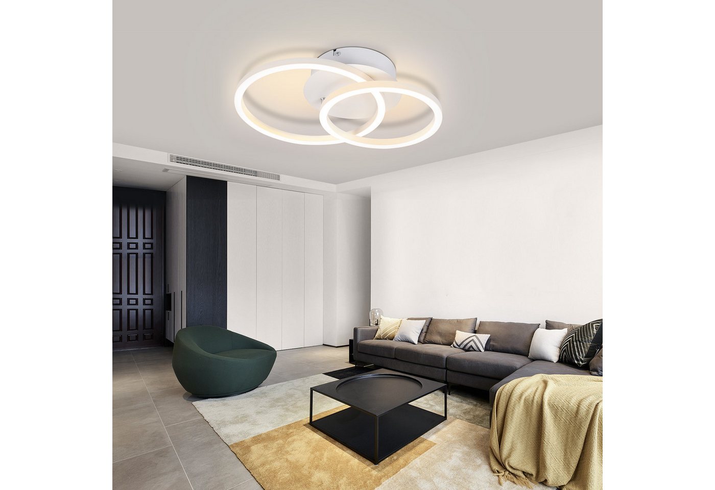 ZMH LED Deckenleuchte mit zwei Ringen – helle Deckenlampe mit 3200 Lumen bei 24 W, LED fest integriert, Warmweiß, für Wohnzimmer Schlafzimmer Küche Flur – Bild 4 von 5