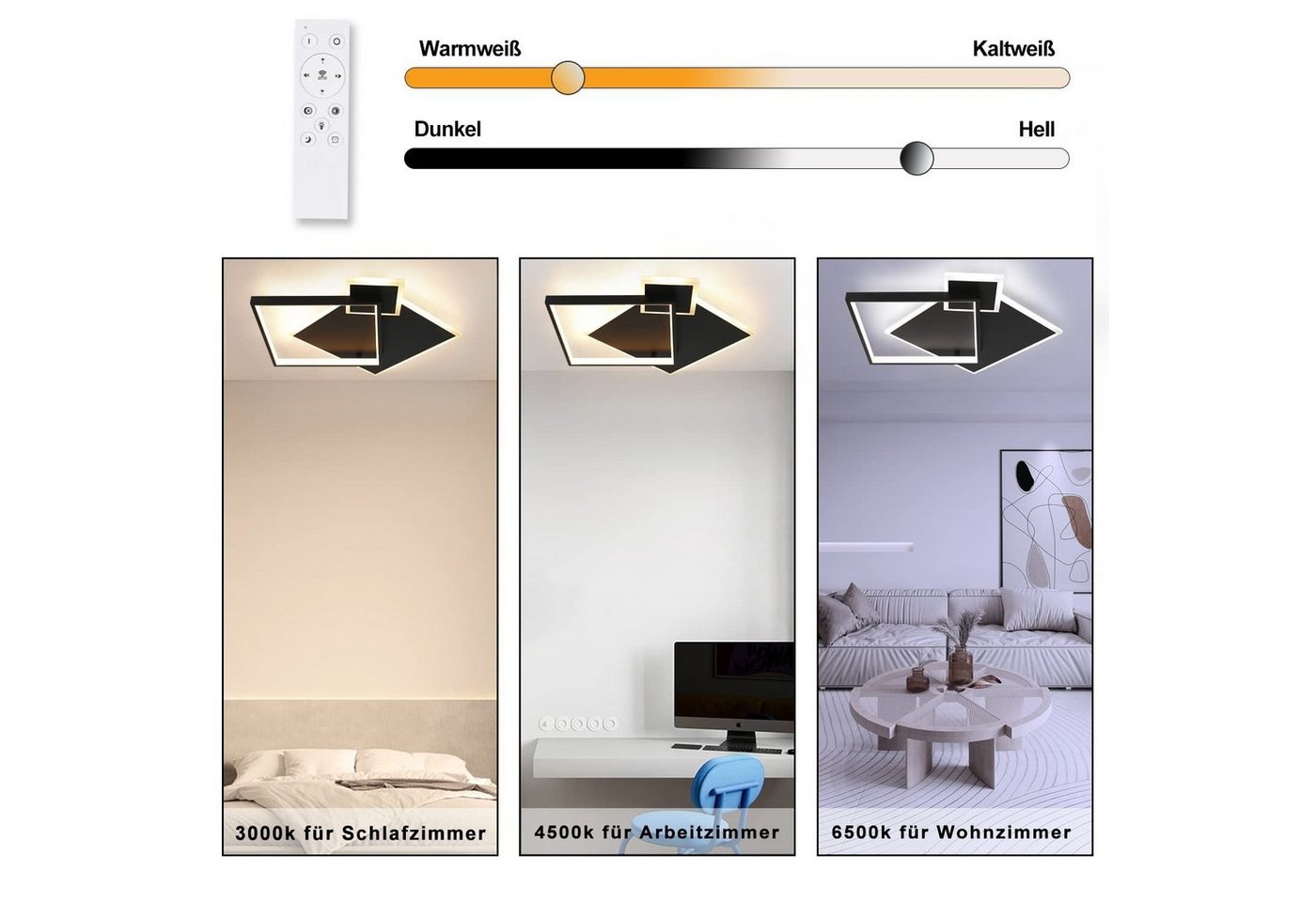 ZMH LED Deckenleuchte Modern Design Wohnzimmerlampe mit Fernbedienung Metall, LED fest integriert, 50W – Bild 2 von 5