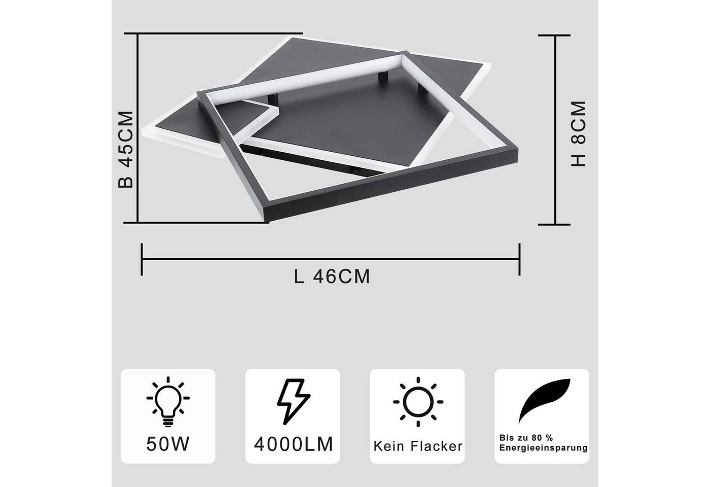 ZMH LED Deckenleuchte Modern Design Wohnzimmerlampe mit Fernbedienung Metall, LED fest integriert, 50W – Bild 4 von 5