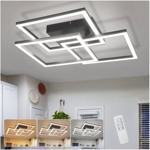ZMH LED Deckenleuchte Modern Eckig Design LED Deckenlampe Dimmbar mit Fernbedienung, Memory, LED fest integriert, Warmweiß-Neutralweiß-Kaltweiß, Stufenloses Dim