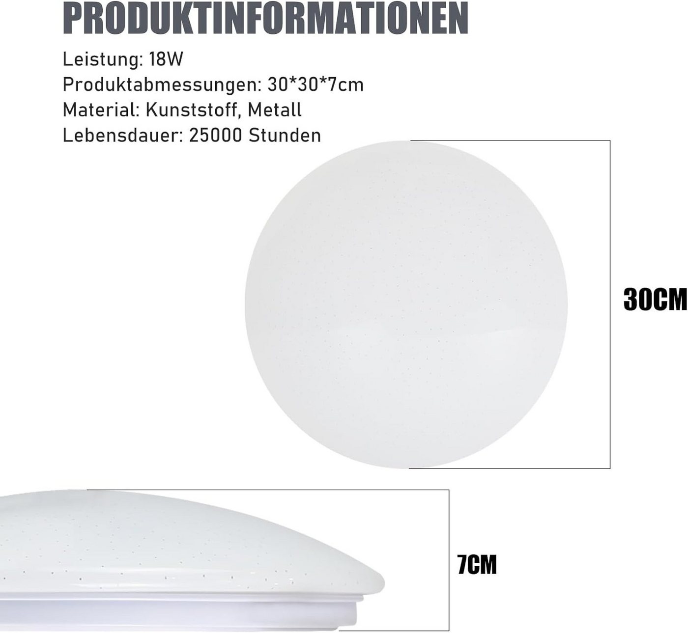 ZMH LED Deckenleuchte Moderne 28/30cm Wohnzimmer Schlafzimmer Flur lampe CCT, 6000K, LED fest integriert, Kaltweiß, 18W, 1600lm, 6000K,Sternenhimmel-Optik, Kalt – Bild 2 von 5