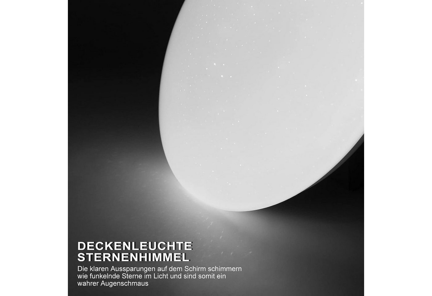 ZMH LED Deckenleuchte Moderne 28/30cm Wohnzimmer Schlafzimmer Flur lampe CCT, 6000K, LED fest integriert, Kaltweiß, 18W, 1600lm, 6000K,Sternenhimmel-Optik, Kalt – Bild 3 von 5