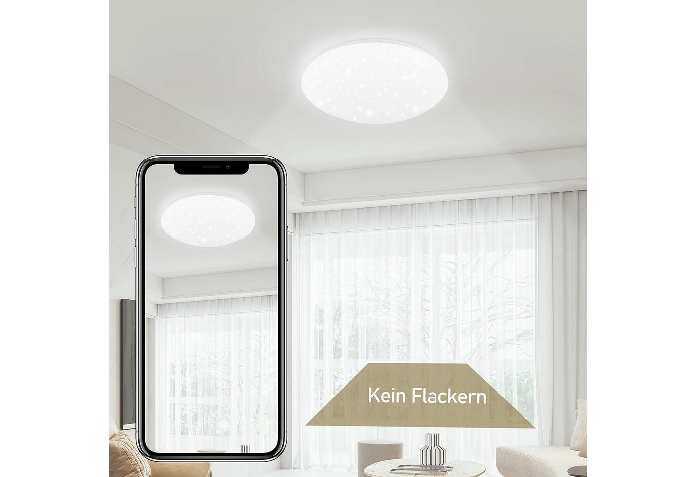 ZMH LED Deckenleuchte Moderne 28/30cm Wohnzimmer Schlafzimmer Flur lampe CCT, 6000K, LED fest integriert, Kaltweiß, 18W, 1600lm, 6000K,Sternenhimmel-Optik, Kalt – Bild 4 von 5