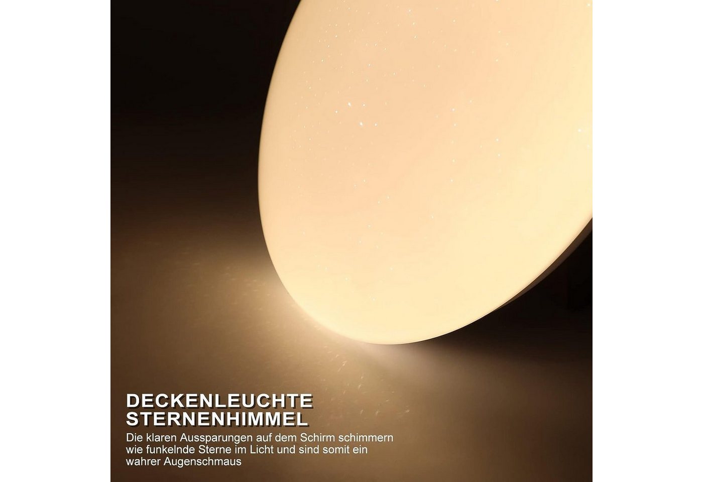 ZMH LED Deckenleuchte Moderne 28/30cm Wohnzimmer Schlafzimmer Flur lampe CCT, 3000K, LED fest integriert, Warmweiß, 18W, 1600lm, 3000K,Sternenhimmel-Optik, warm – Bild 3 von 5