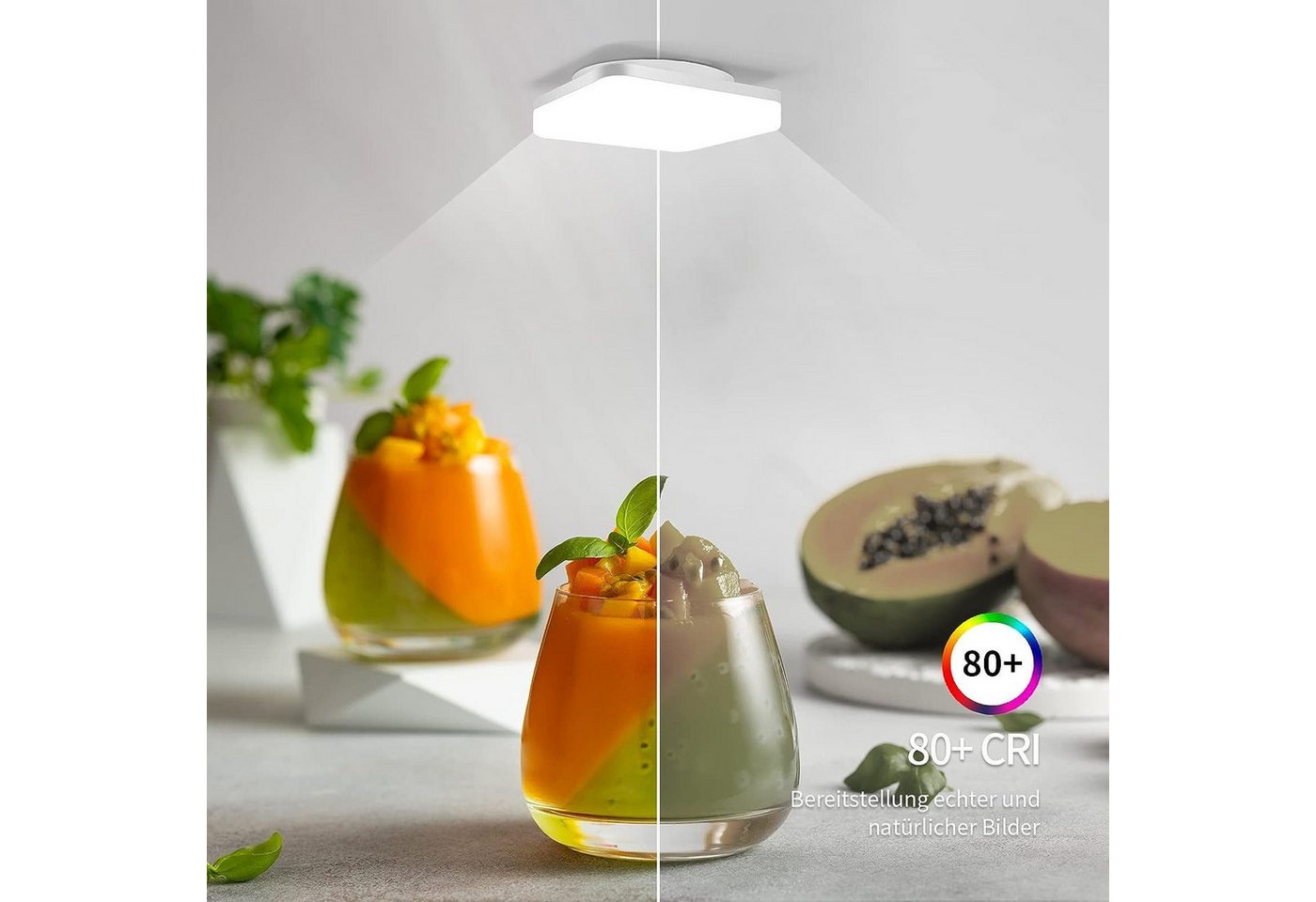 ZMH LED Deckenleuchte Quadrat, weiß, RGB + Hauptlicht, dimmbar, Fernbedienung., LED fest integriert, Memory + Timer, IP-schutz, für Wohnen/Schlafen/Bad. – Bild 2 von 5