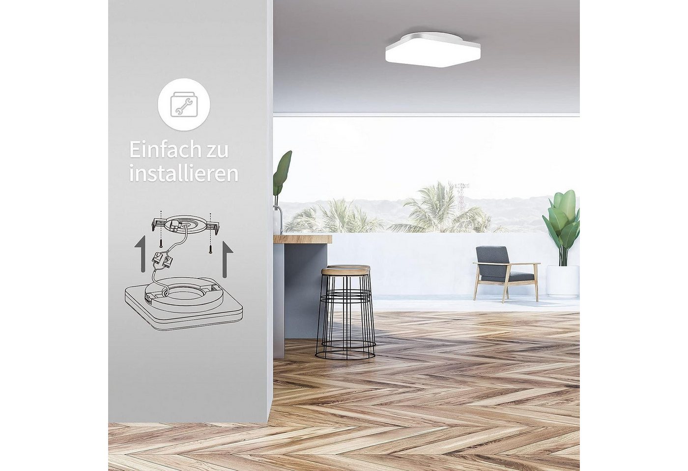 ZMH LED Deckenleuchte Quadrat, weiß, RGB + Hauptlicht, dimmbar, Fernbedienung., LED fest integriert, Memory + Timer, IP-schutz, für Wohnen/Schlafen/Bad. – Bild 4 von 5