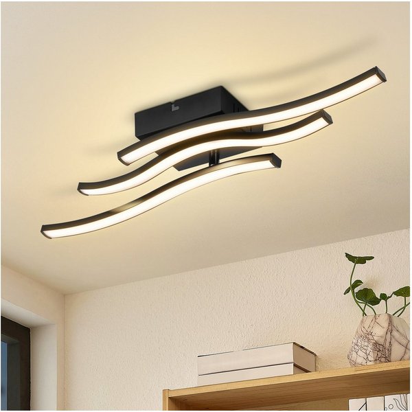 ZMH LED Deckenleuchte Schwarz 18W, moderne Deckenlampe 51,5 cm, 3000K Warmweiß, LED fest integriert, Warmweiß, 3-flammiges Wellendesign,für Flur, Küche und Schl
