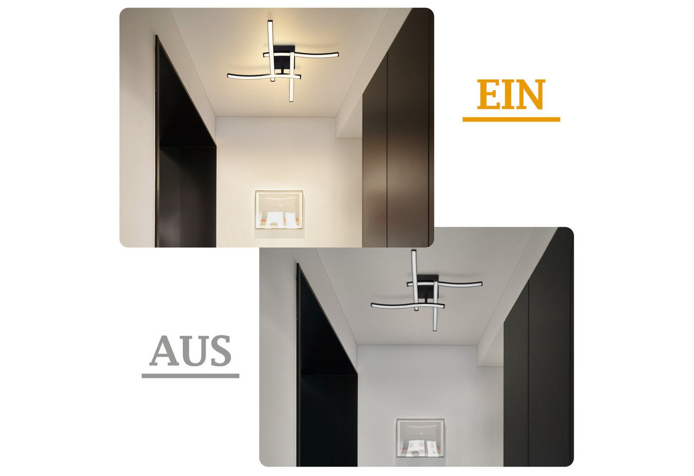 ZMH LED Deckenleuchte Schwarz 24W, moderne Deckenlampe 50,5 cm im 4-flammigen Wellendesign, LED fest integriert, Warmweiß, nicht dimmbar, für Schlafzimmer, Küch – Bild 3 von 5