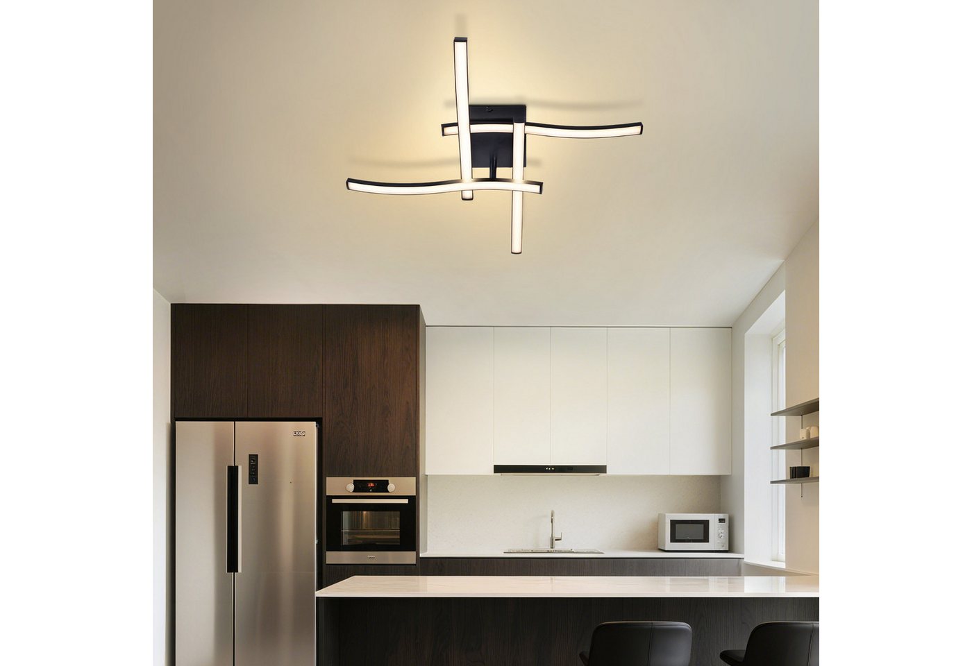 ZMH LED Deckenleuchte Schwarz 24W, moderne Deckenlampe 50,5 cm im 4-flammigen Wellendesign, LED fest integriert, Warmweiß, nicht dimmbar, für Schlafzimmer, Küch – Bild 5 von 5