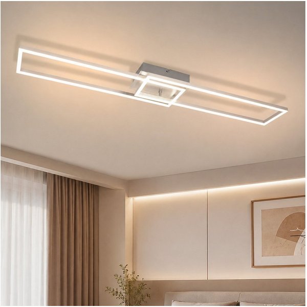 ZMH LED Deckenleuchte Schwarz/Silber, 36 W, dimmbar, 3000-6500 K, CCT, LED fest integriert, rechteckige Deckenlampe mit Fernbedienung für Wohnzimmer
