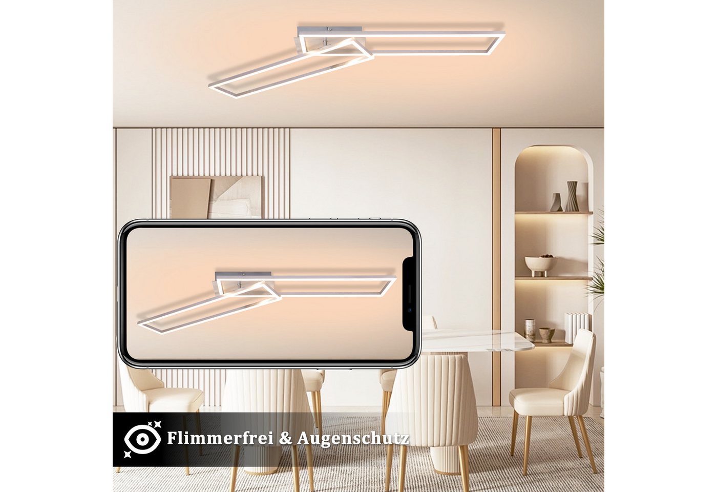 ZMH LED Deckenleuchte Schwarz/Silber, 36 W, dimmbar, 3000-6500 K, CCT, LED fest integriert, rechteckige Deckenlampe mit Fernbedienung für Wohnzimmer – Bild 4 von 5