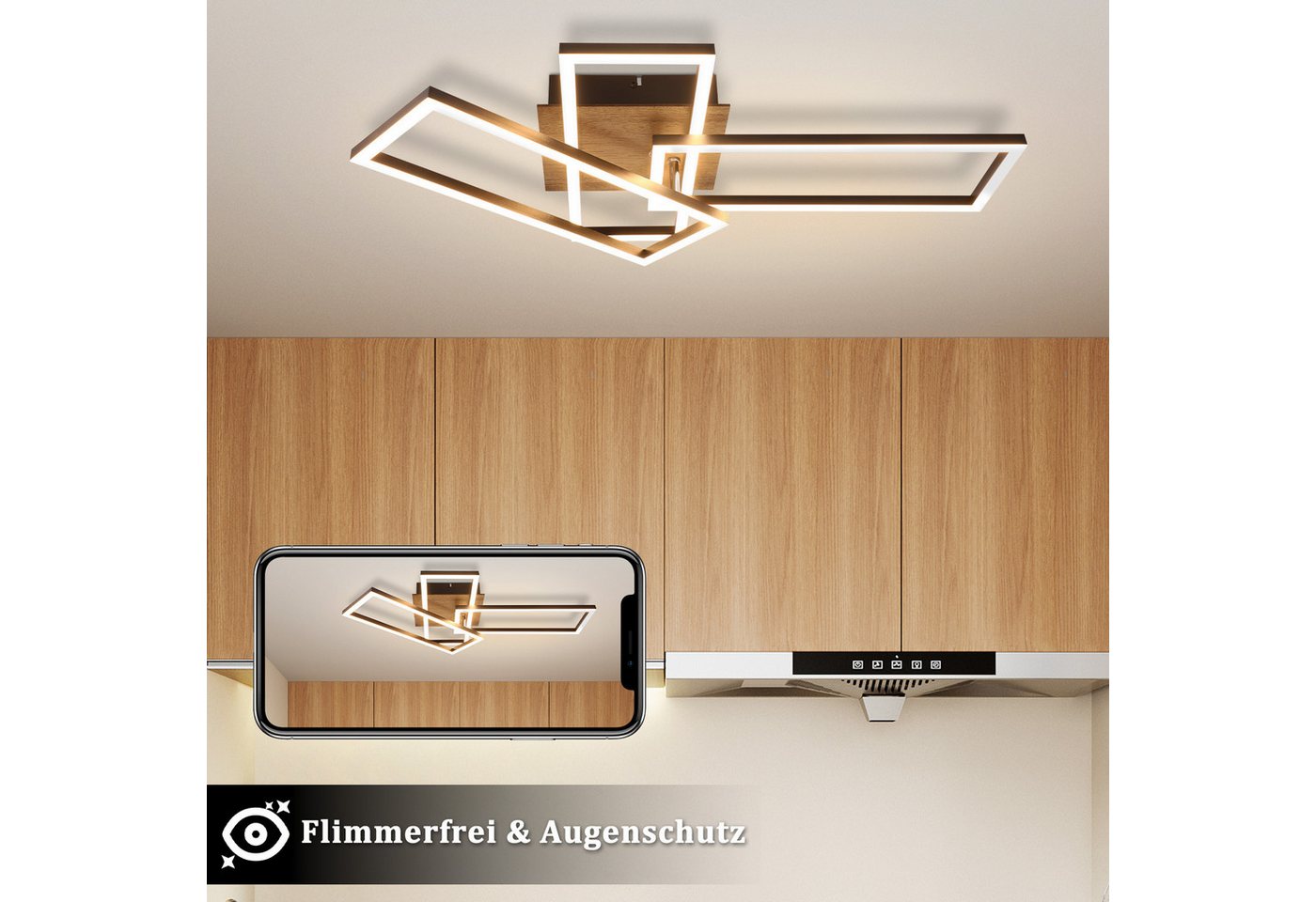 ZMH LED Deckenleuchte Schwarz/Silber, 36 W, dimmbar, 3000-6500 K, CCT, LED fest integriert, rechteckige Deckenlampe mit Fernbedienung für Wohnzimmer – Bild 4 von 5