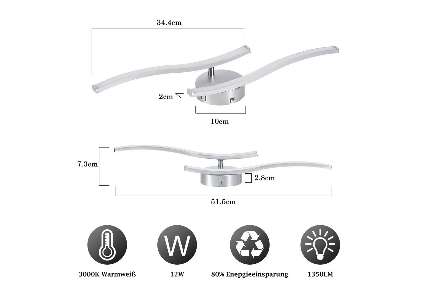 ZMH LED Deckenleuchte Schwarz Wellen Design Modern Deckenlampe 3000K Flur Küche, LED fest integriert, Warmweiß, 12W Küchenlampe Innen Schlafzimmerlampe – Bild 2 von 5