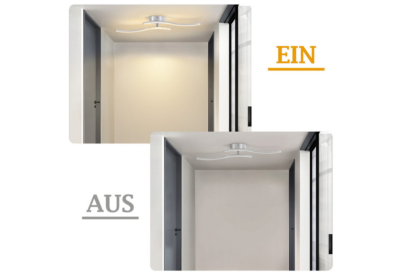 ZMH LED Deckenleuchte Schwarz Wellen Design Modern Deckenlampe 3000K Flur Küche, LED fest integriert, Warmweiß, 12W Küchenlampe Innen Schlafzimmerlampe – Bild 3 von 5