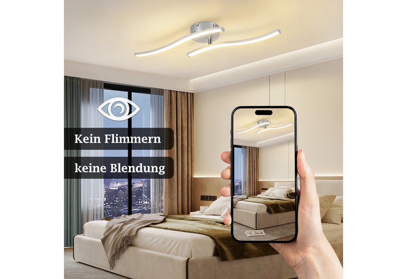 ZMH LED Deckenleuchte Schwarz Wellen Design Modern Deckenlampe 3000K Flur Küche, LED fest integriert, Warmweiß, 12W Küchenlampe Innen Schlafzimmerlampe – Bild 4 von 5