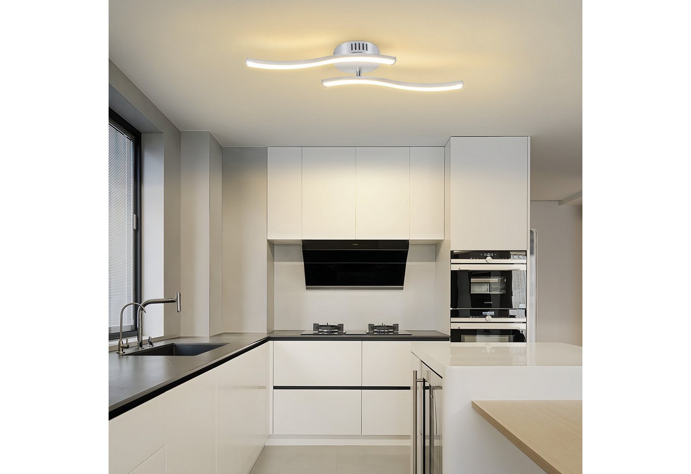 ZMH LED Deckenleuchte Schwarz Wellen Design Modern Deckenlampe 3000K Flur Küche, LED fest integriert, Warmweiß, 12W Küchenlampe Innen Schlafzimmerlampe – Bild 5 von 5