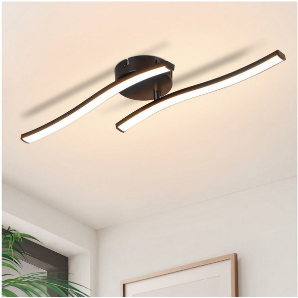 ZMH LED Deckenleuchte Schwarz Wellen Design Modern Deckenlampe 3000K Flur Küche, LED fest integriert, Warmweiß, 12W Küchenlampe Innen Schlafzimmerlampe