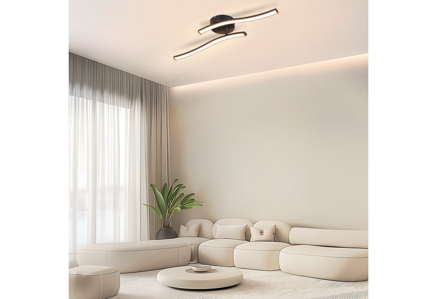 ZMH LED Deckenleuchte Schwarz Wellen Design Modern Deckenlampe 3000K Flur Küche, LED fest integriert, Warmweiß, 12W Küchenlampe Innen Schlafzimmerlampe – Bild 2 von 5