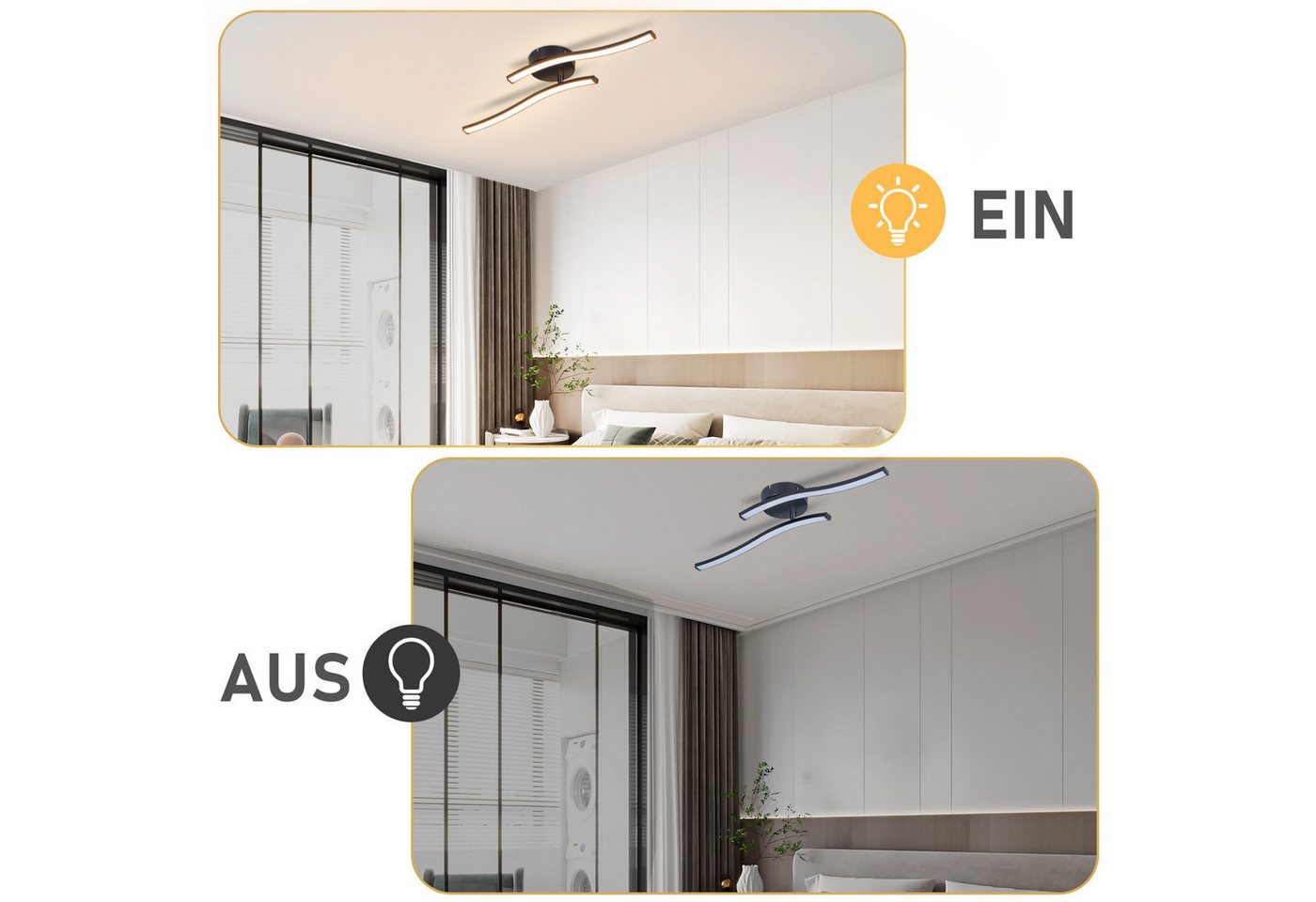 ZMH LED Deckenleuchte Schwarz Wellen Design Modern Deckenlampe 3000K Flur Küche, LED fest integriert, Warmweiß, 12W Küchenlampe Innen Schlafzimmerlampe – Bild 5 von 5
