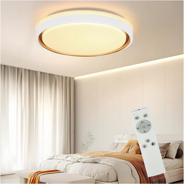 ZMH LED Deckenleuchte Weiß, rund, 18W integriertes LED, drei Farbtemperaturen, dimmbar, LED fest integriert, 3000K-6500K dimmbar, mit Fernbedienung, geeignet fü