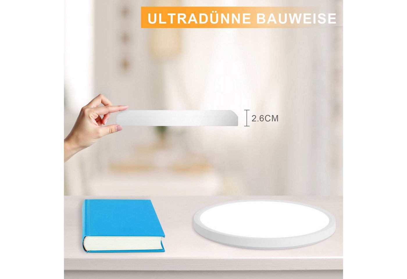 ZMH LED Deckenleuchte Wohnzimmer Ø22/30CM Modern Schwarz/Weiß Rund Deckenlampe Flur, LED fest integriert, Warmweiß, 24W Schlafzimmerlampe 3000K – Bild 5 von 5