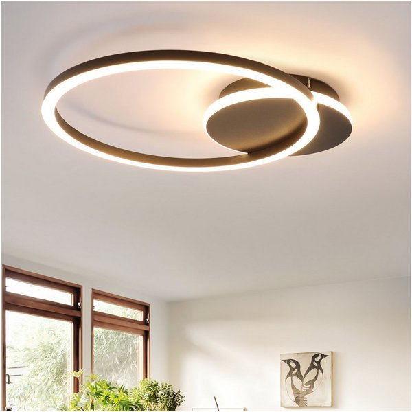 ZMH LED Deckenleuchte Wohnzimmer - 24W 2-Ringen Deckenlampe 3000K Flur Metall Küchenlampe, LED fest integriert, Warmweiß, Schwarz Modern Design Schlafzimmerlamp